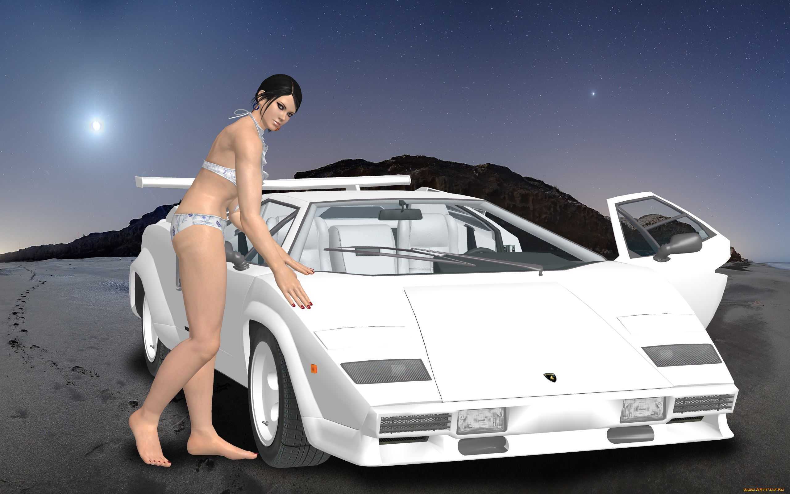 автомобили, 3d, car&girl, взгляд, автомобиль, девушка