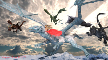 Картинка 3д+графика эльфы+ elves полет дракон фон взгляд эльфийка