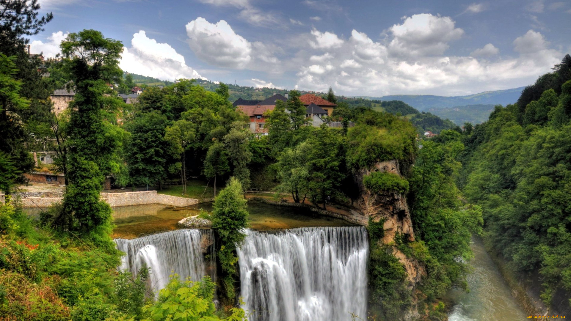 природа, водопады, река, водопад