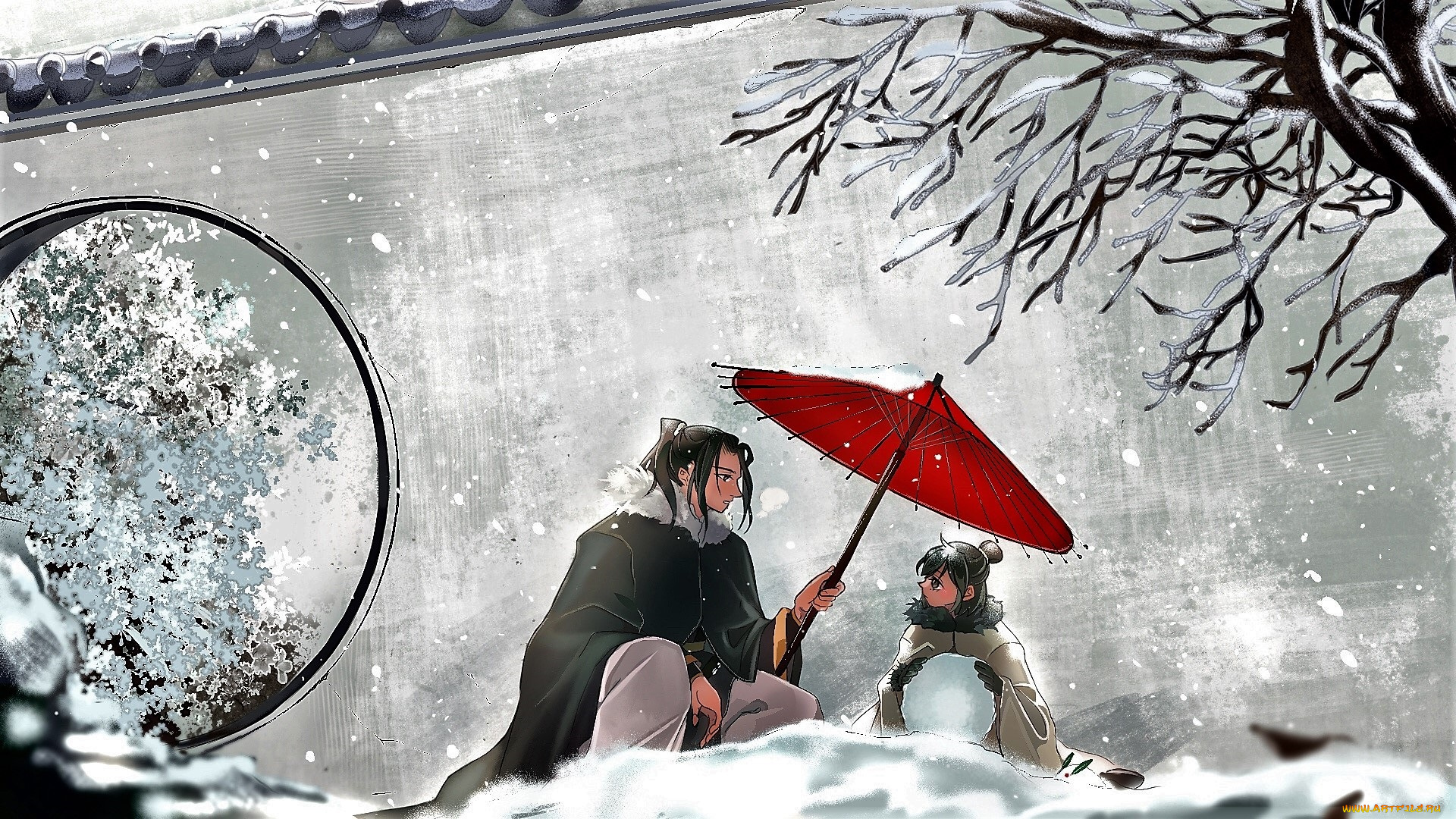 аниме, mo, dao, zu, shi, не, минцзюэ, хуайсан, зонт, снег, стена
