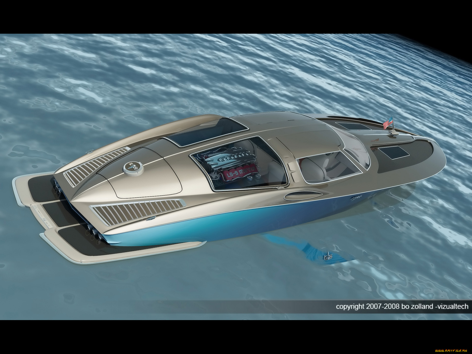 1963, chevrolet, corvette, boat, design, by, bo, zolland, корабли, 3d