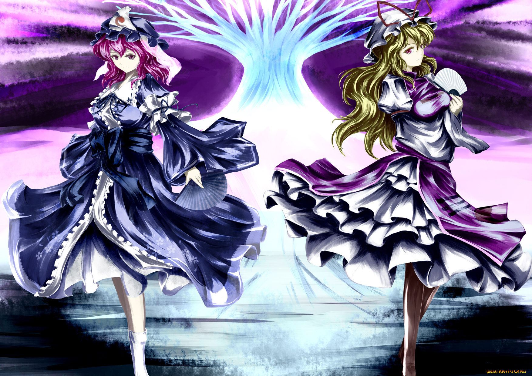 аниме, touhou, yakumo, yukari, saigyouji, yuyuko