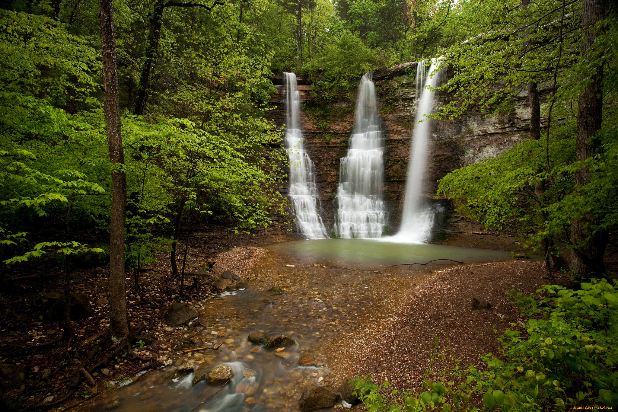 triple, falls, aka, twin, arkansas, природа, водопады, скала, лес