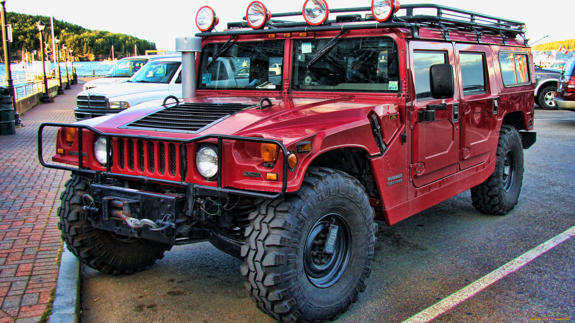 hummer, автомобили, выставки, и, уличные, фото, красный, джип