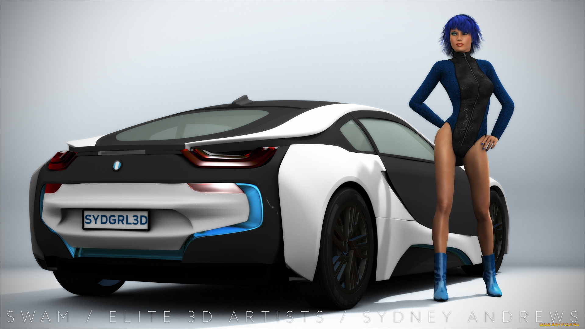 автомобили, 3d, car&girl, автомобиль, фон, взгляд, девушка