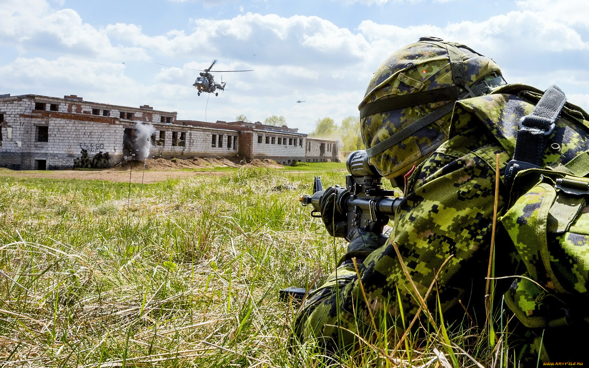 оружие, армия, спецназ, canadian, army, перестрелка, облака, небо, вертолёт, солдаты