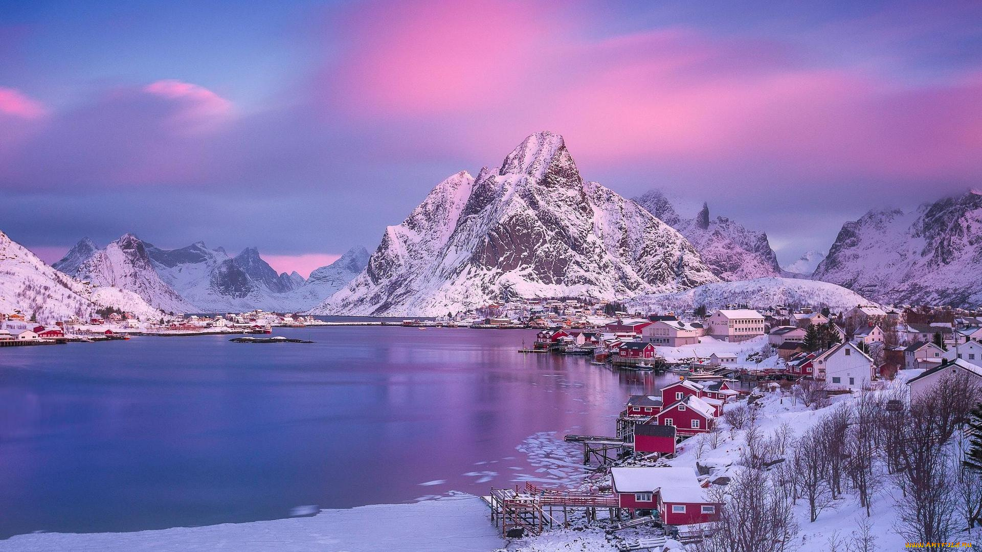 города, -, пейзажи, снег, зима, острова, лофотенские, норвегия