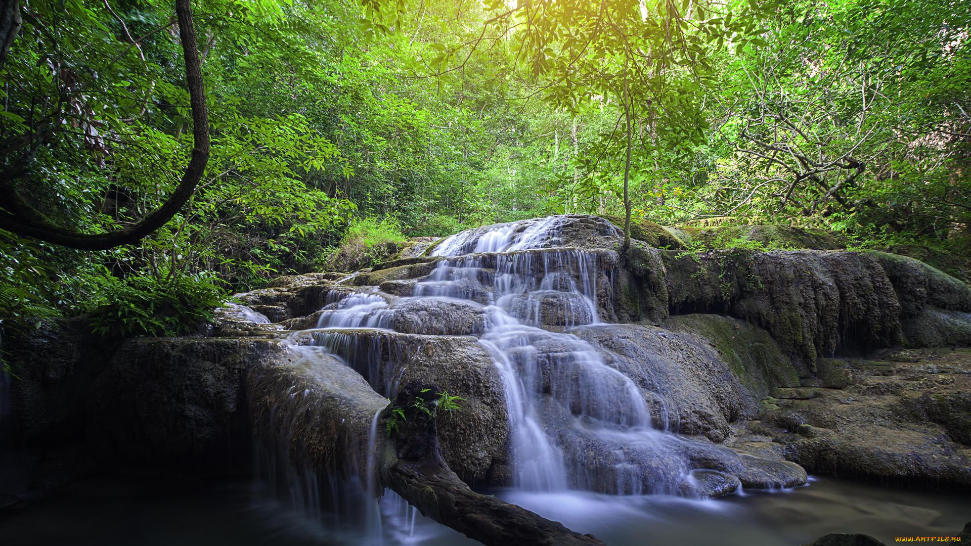 природа, водопады, erawan, waterfall, thailand, таиланд, канчанабури