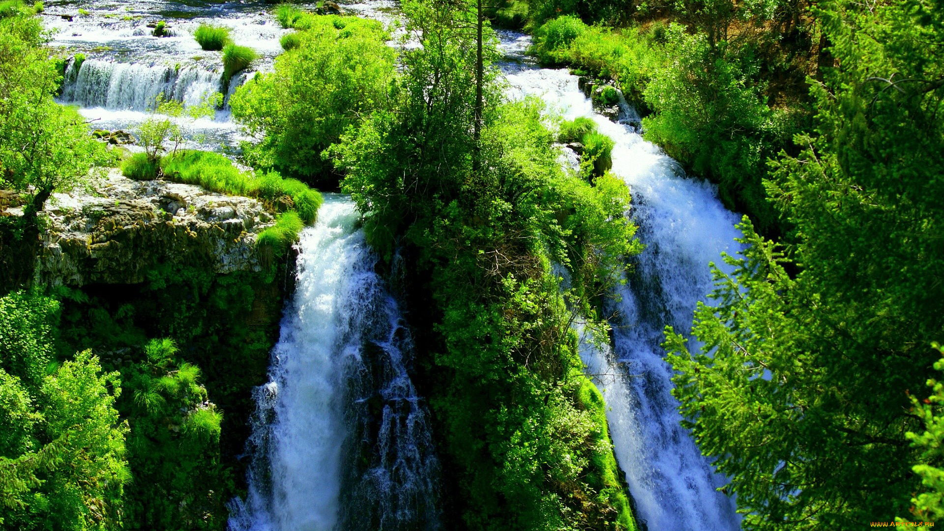 природа, водопады, водопад, поток, деревья