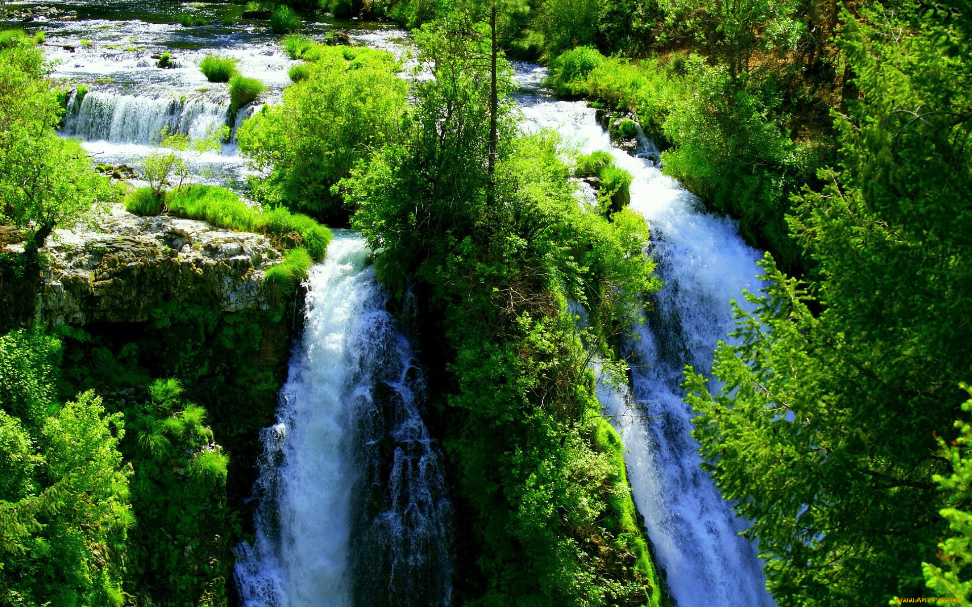природа, водопады, водопад, поток, деревья