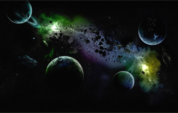 Картинка космос арт вселенная небо планета кольца астероид