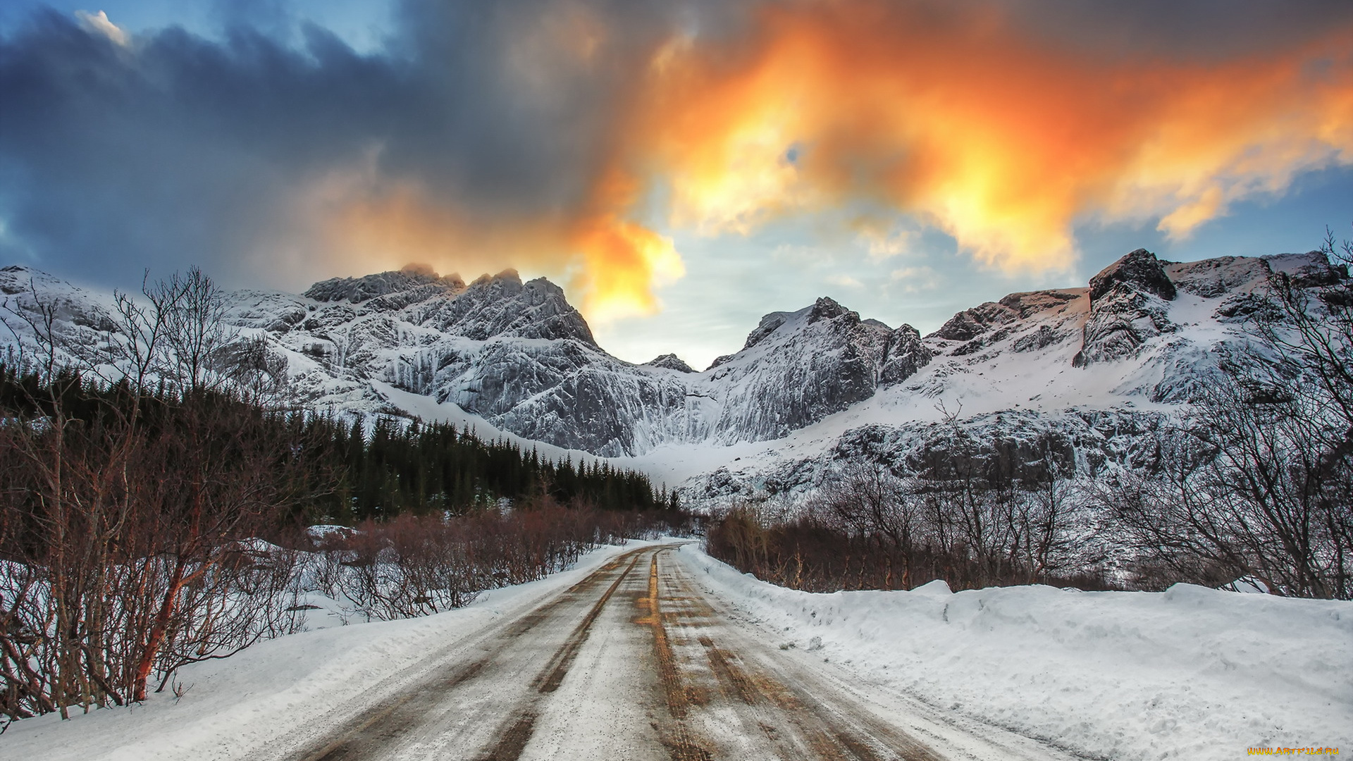 природа, дороги, дорога, горы, зима