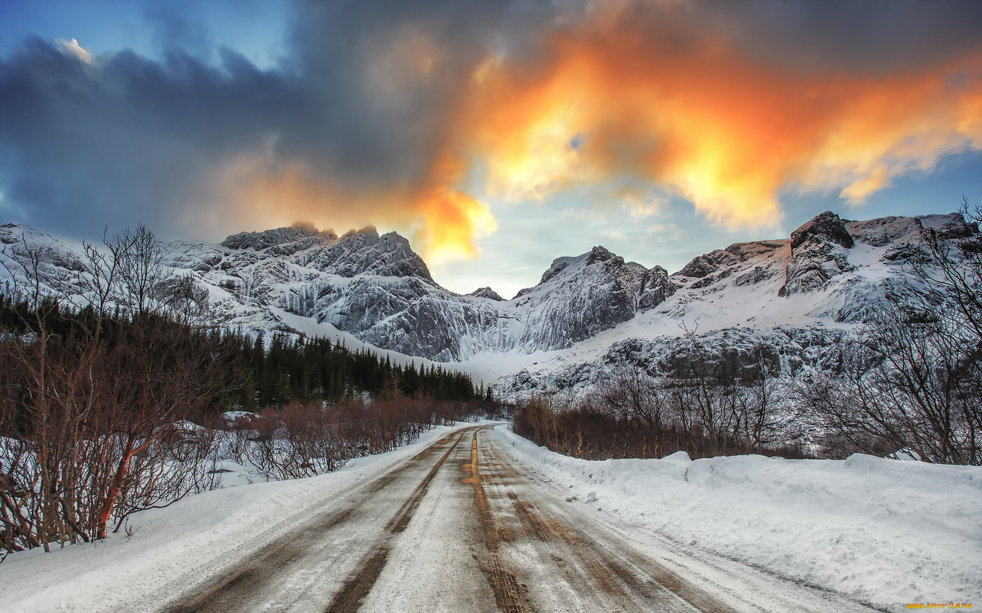 природа, дороги, дорога, горы, зима