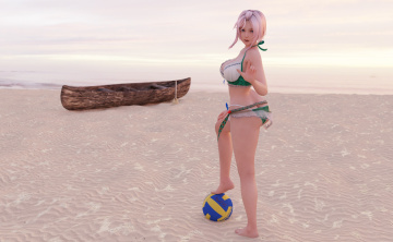 Картинка 3д+графика спорт+ sport мяч пляж девушка взгляд фон