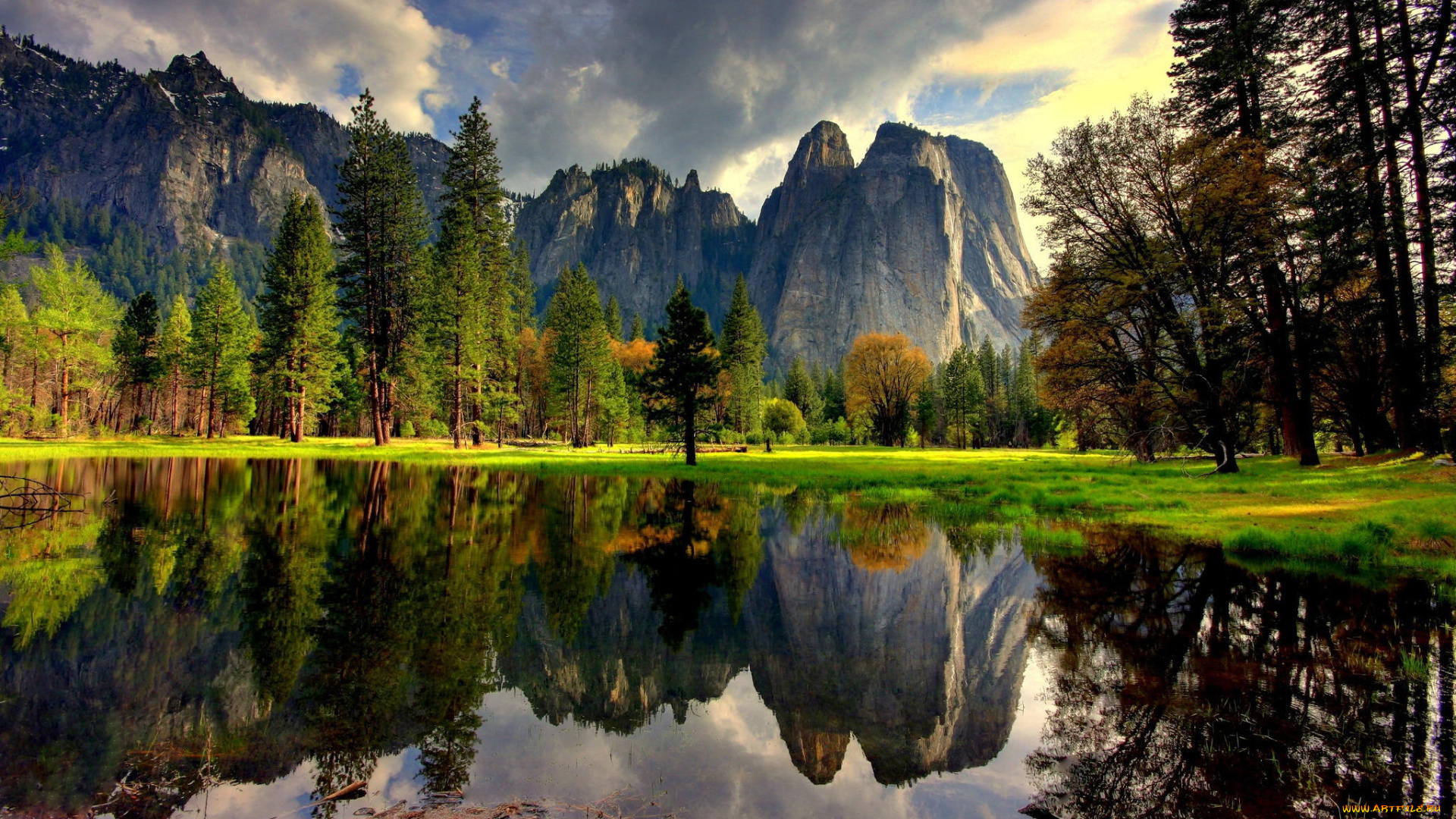 природа, пейзажи, yosemite, national, park, горы, калифорния, йосемити, деревья, сша, usa, отражение, вода, озеро
