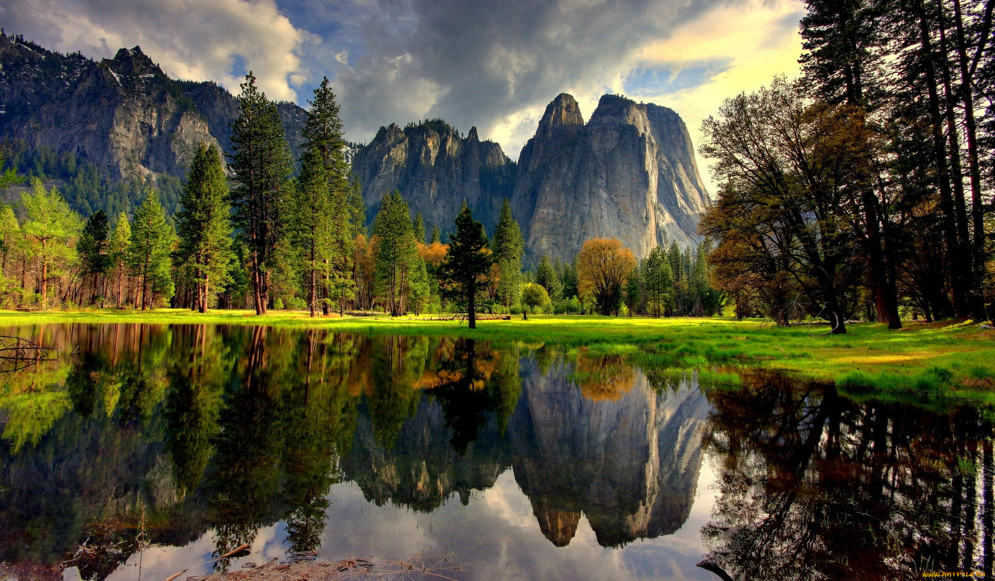 природа, пейзажи, yosemite, national, park, горы, калифорния, йосемити, деревья, сша, usa, отражение, вода, озеро