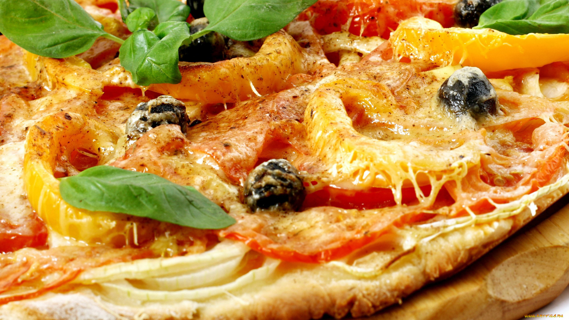 еда, пицца, базилик, сыр, маслины