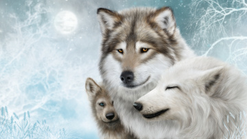 Картинка рисованное животные +волки фон морда взгляд