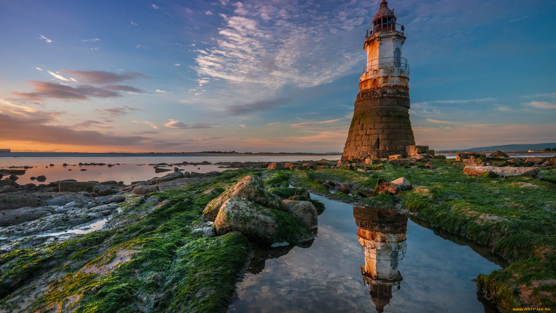 природа, маяки, england, река, маяк, plover, scar, lighthouse, англия, ланкашир, побережье, lancashire, river, lune, лун, отражение, abbey