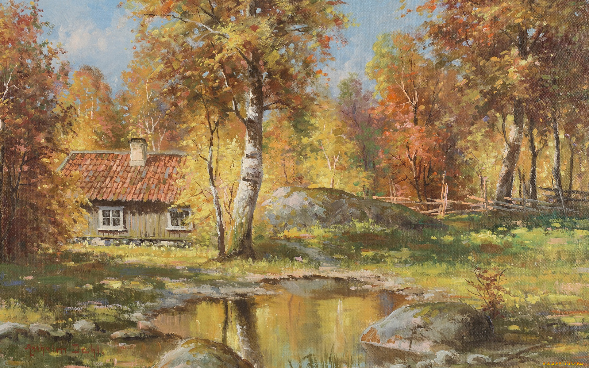 рисованное, живопись, swedish, painter, осенний, пейзаж, anshelm, dahl, шведский, художник, autumn, landscape, анхелм, даль