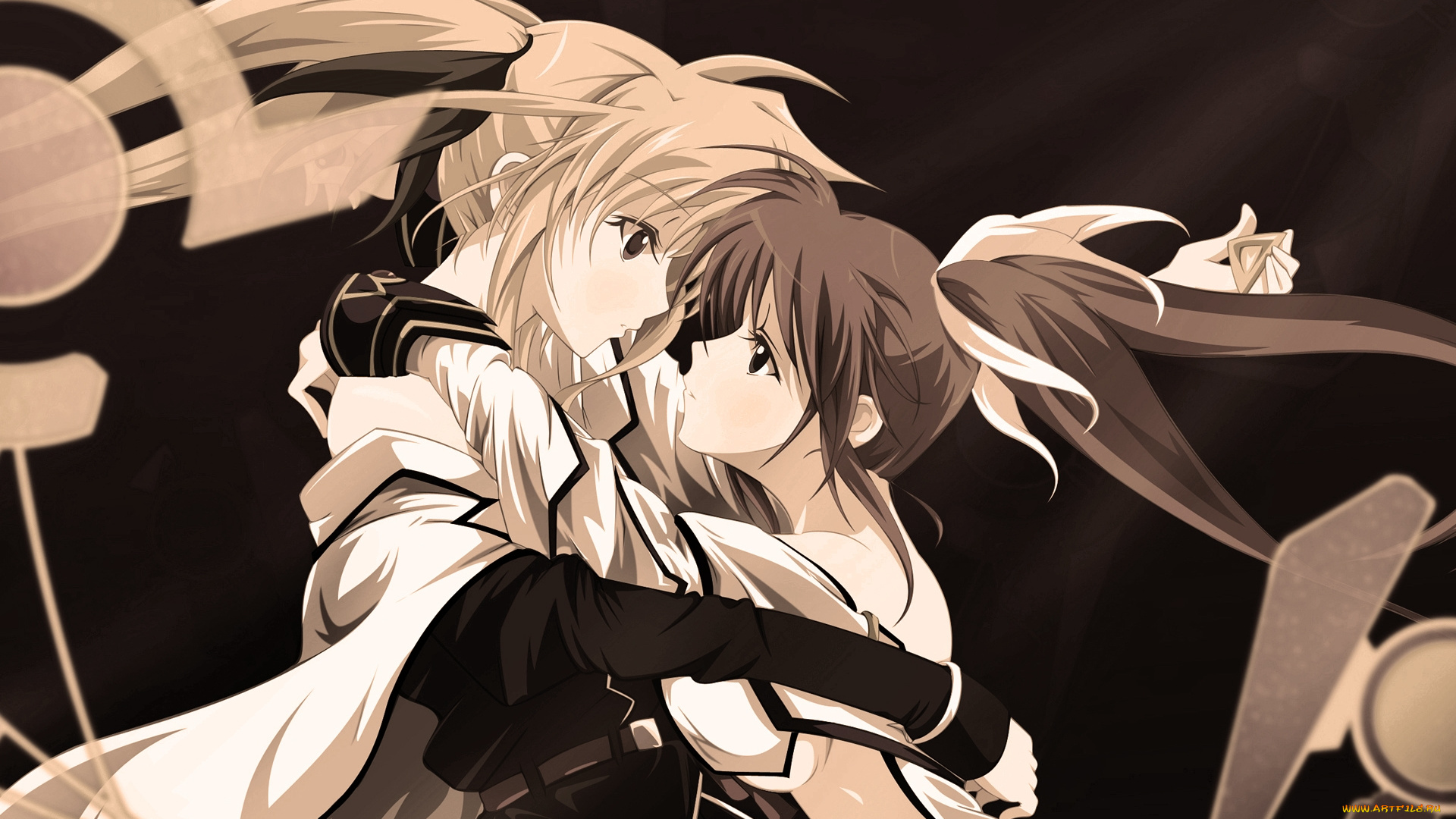 аниме, mahou, shoujo, lyrical, nanoha, black, and, white, девушки