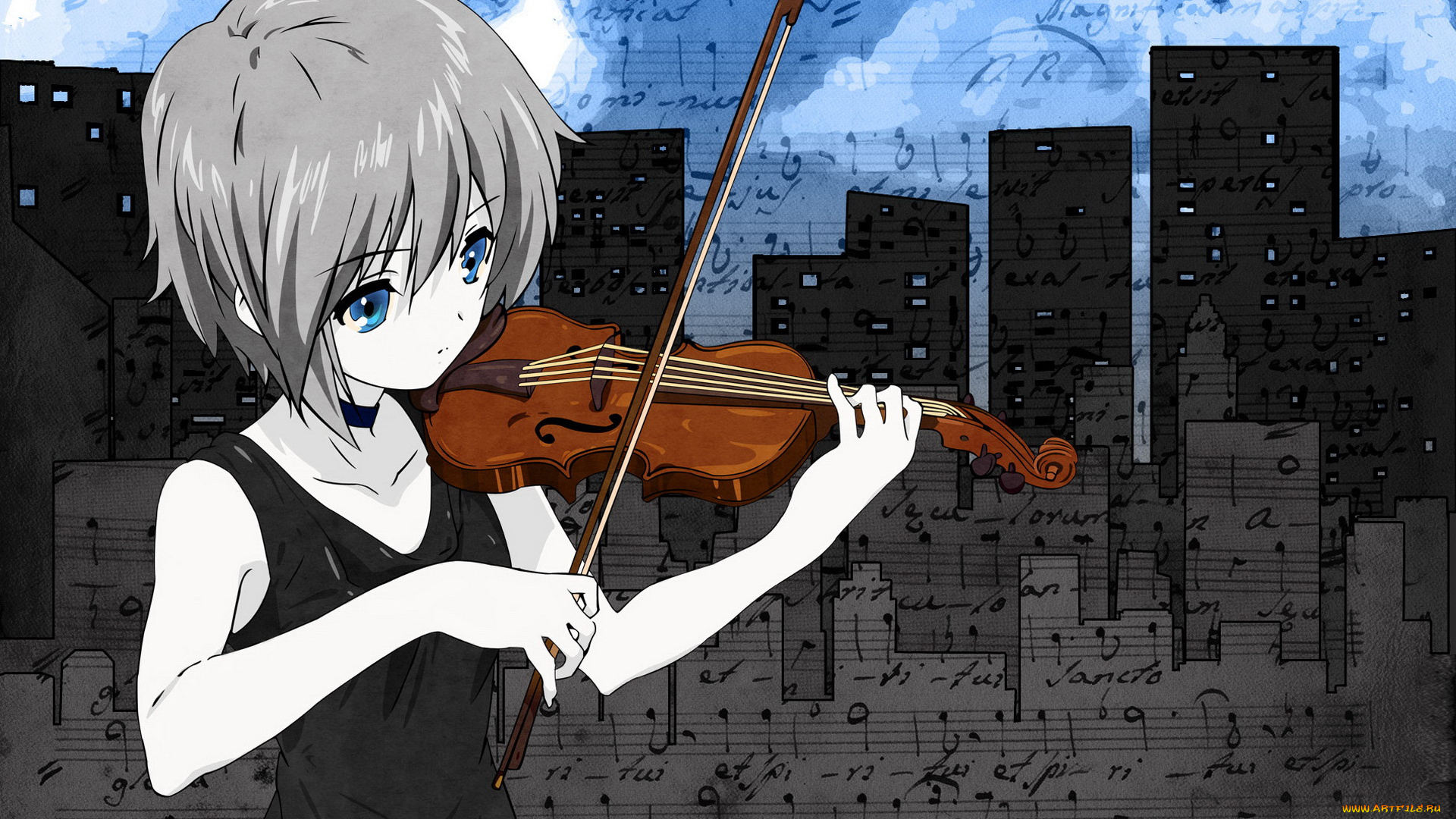аниме, the, melancholy, of, haruhi, suzumiya, скрипка, nagato, yuki