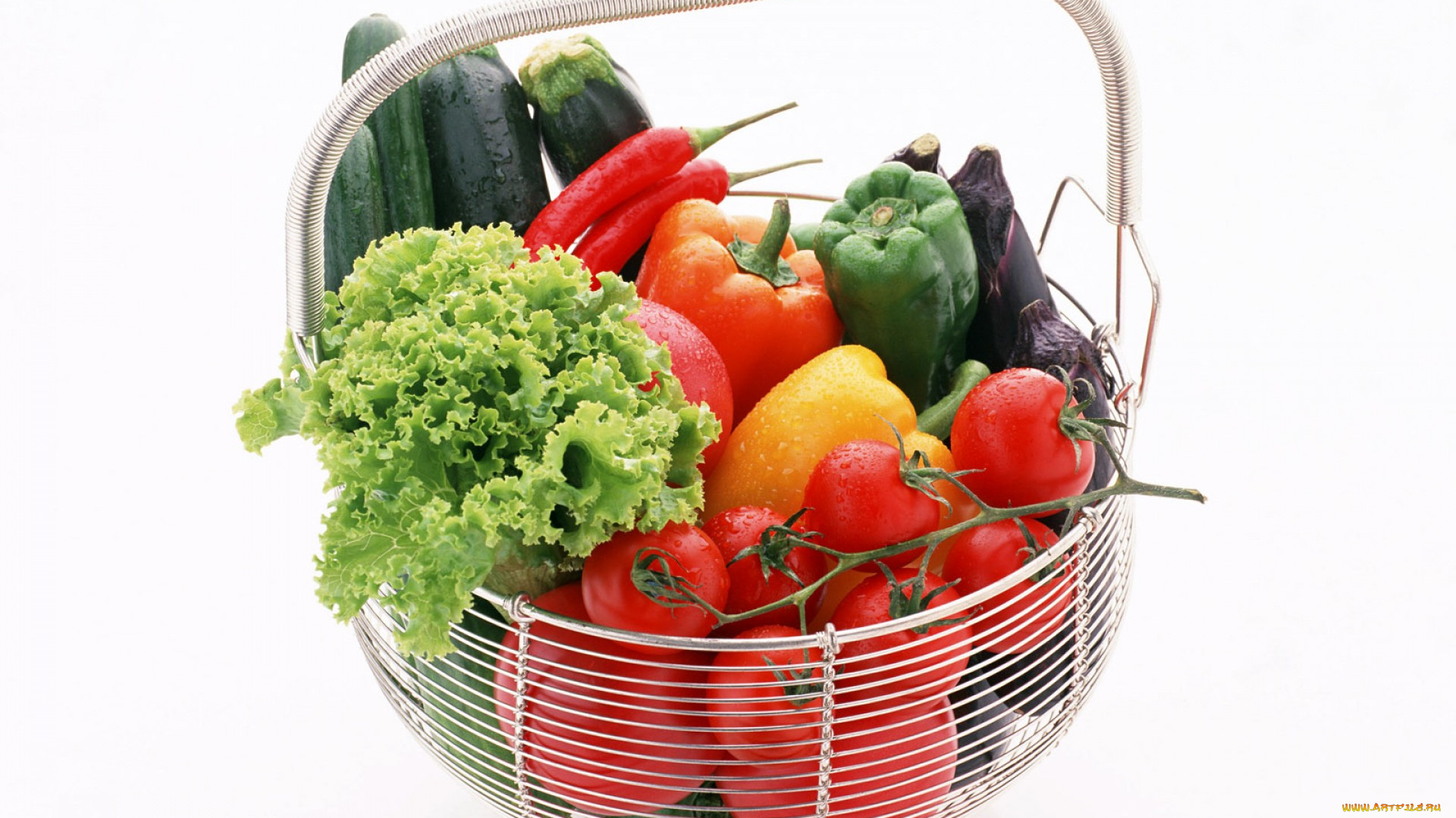 еда, овощи, корзина, зелень, перец, томаты, помидоры