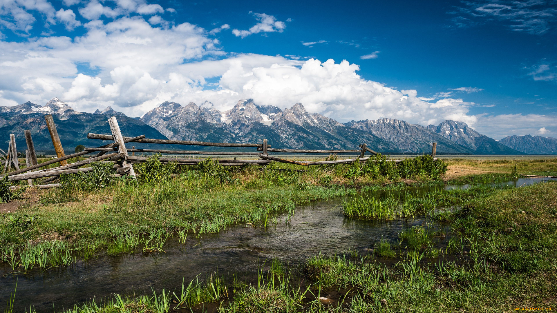 grand, teton, national, park, природа, пейзажи, ручей, горы