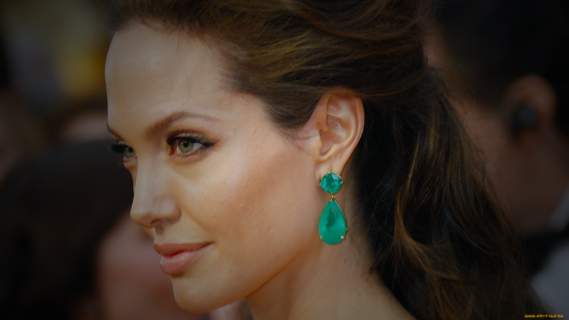 Angelina, Jolie, девушки, актриса, изумруды, серьги, профиль