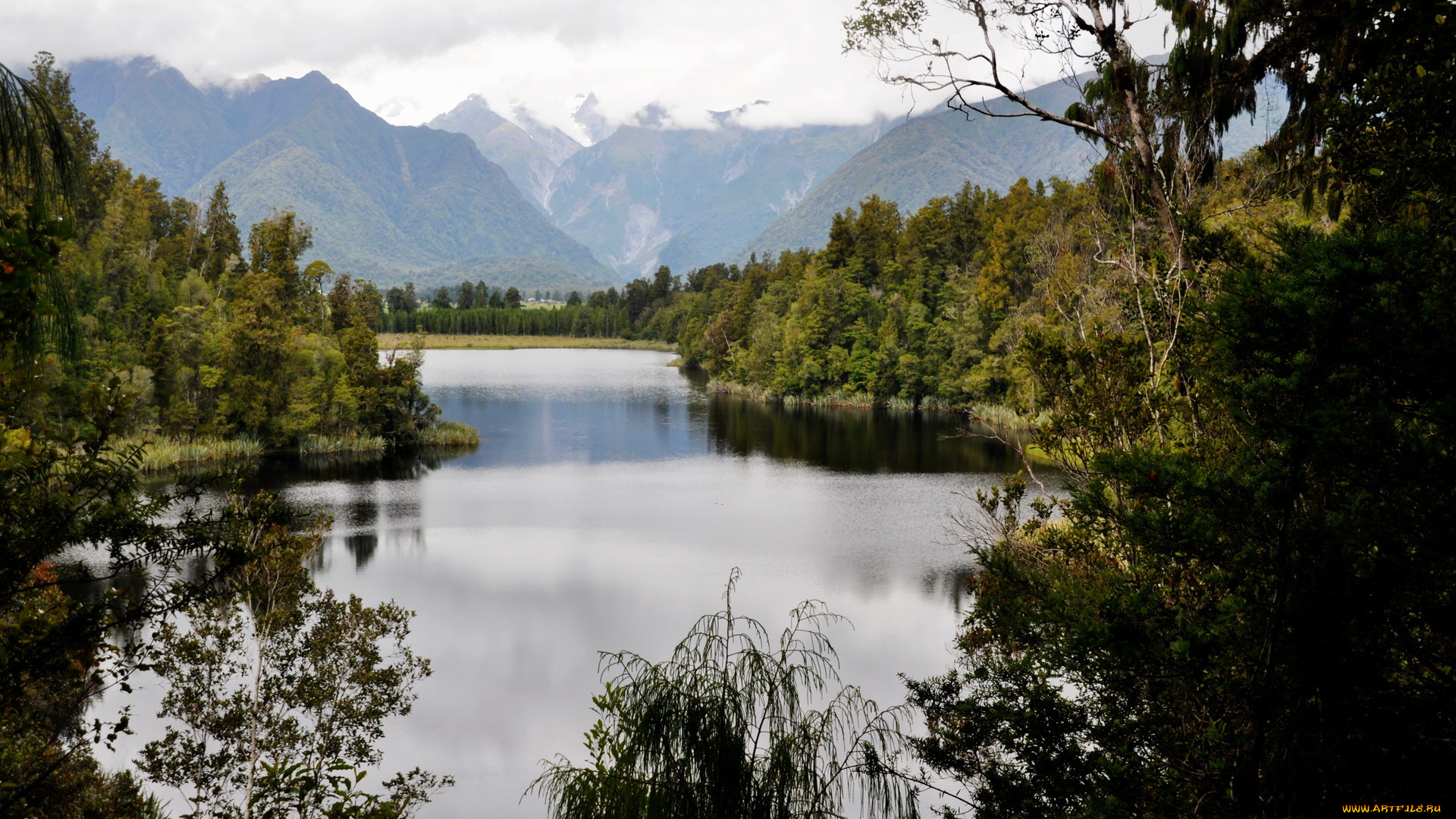 новая, зеландия, уэстленд, нешнел, lake, matheson, природа, реки, озера, парк