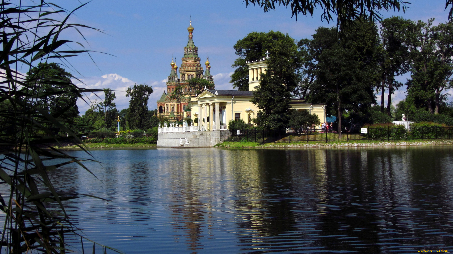 ольгин, пруд, парке, петергофа, города, санкт, петербург, петергоф, россия, парк