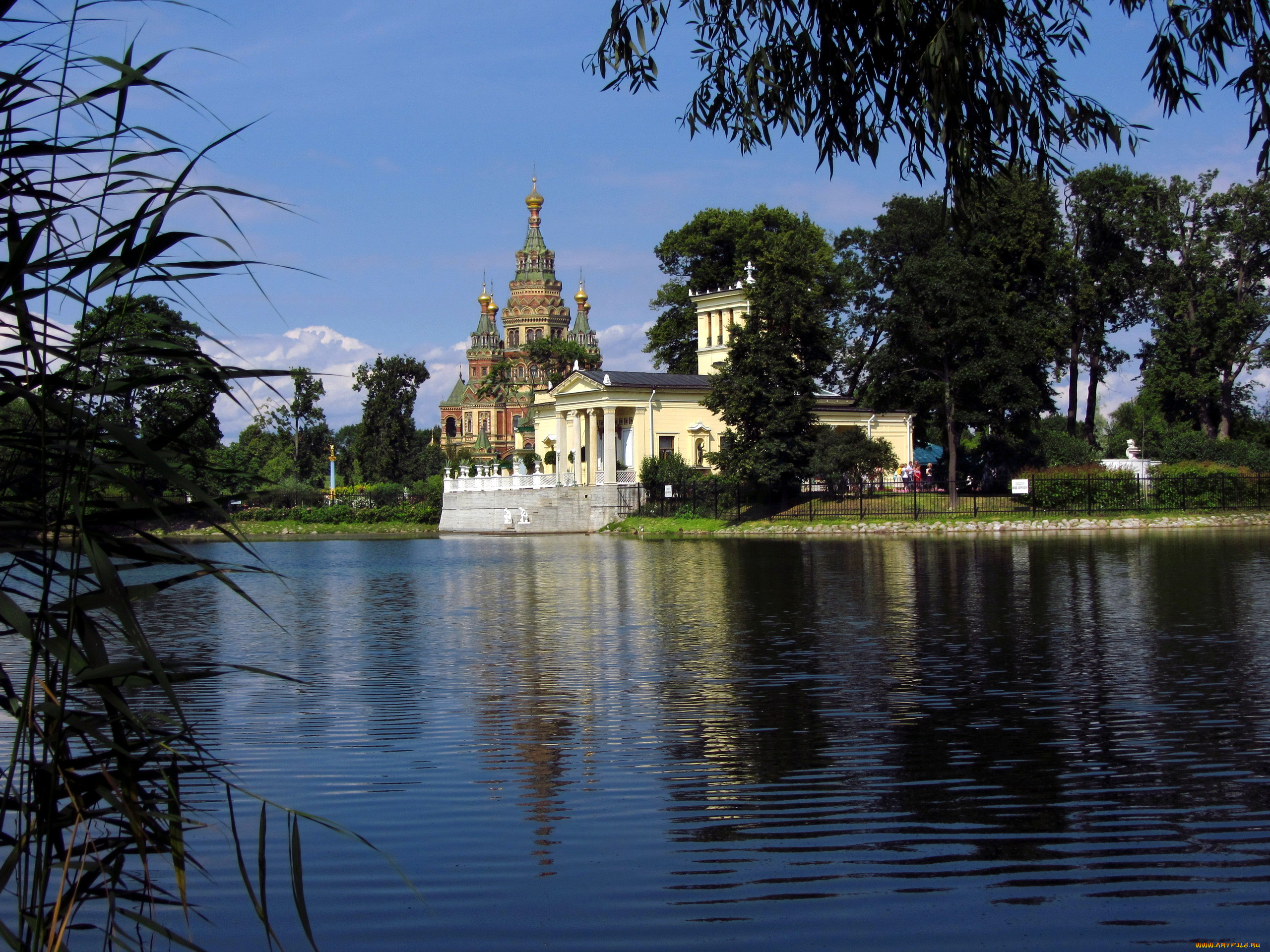 ольгин, пруд, парке, петергофа, города, санкт, петербург, петергоф, россия, парк