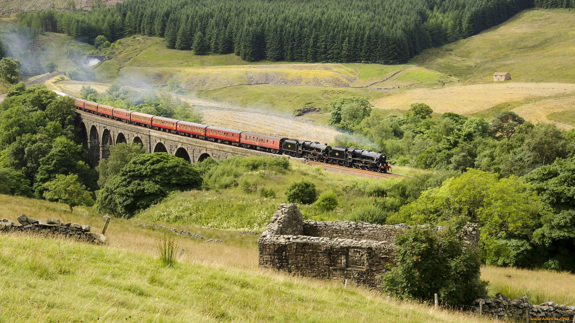 dent, head, viaduct, yorkshire, england, техника, поезда, мост, виадук, англия, пейзаж, состав