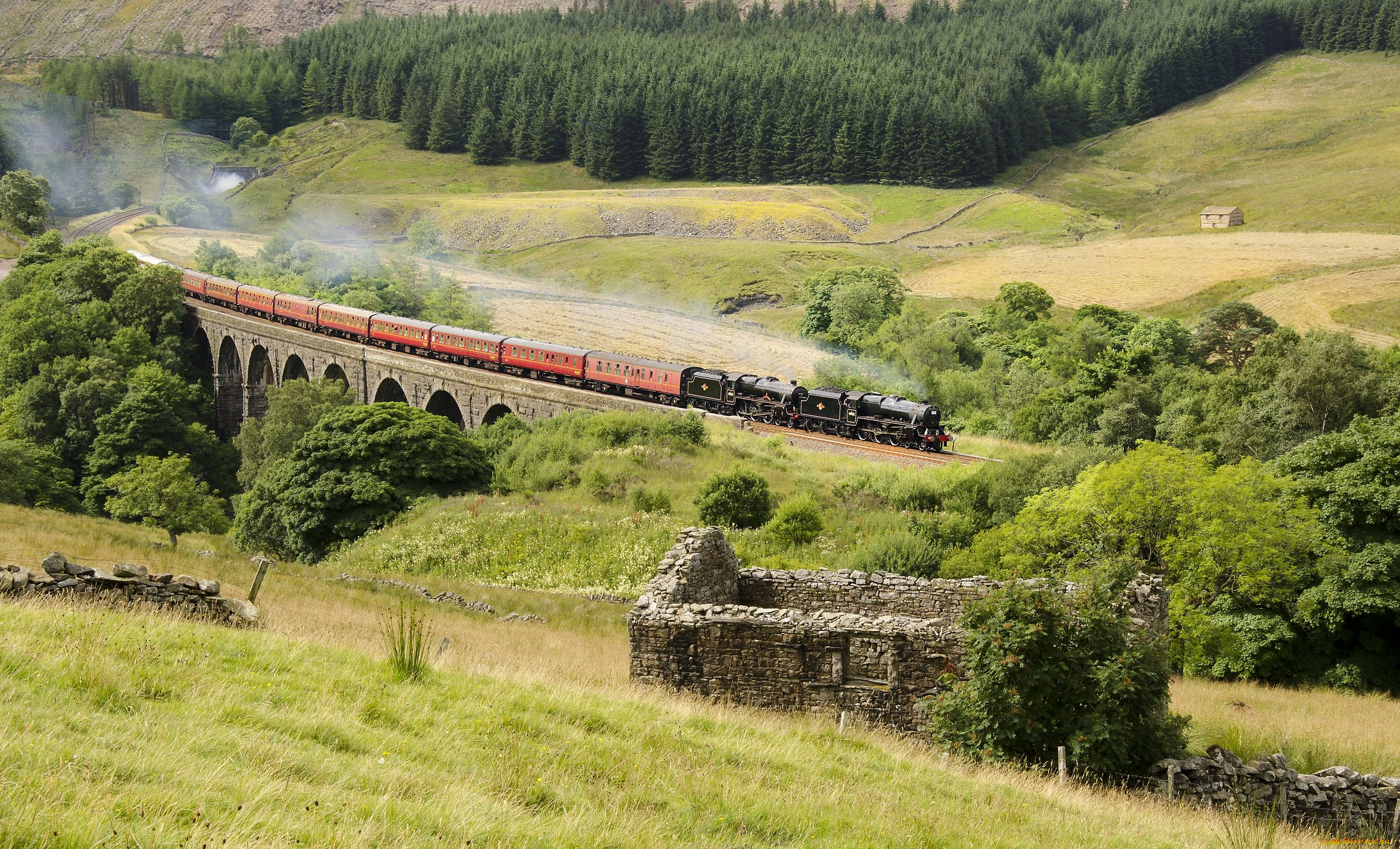 dent, head, viaduct, yorkshire, england, техника, поезда, мост, виадук, англия, пейзаж, состав