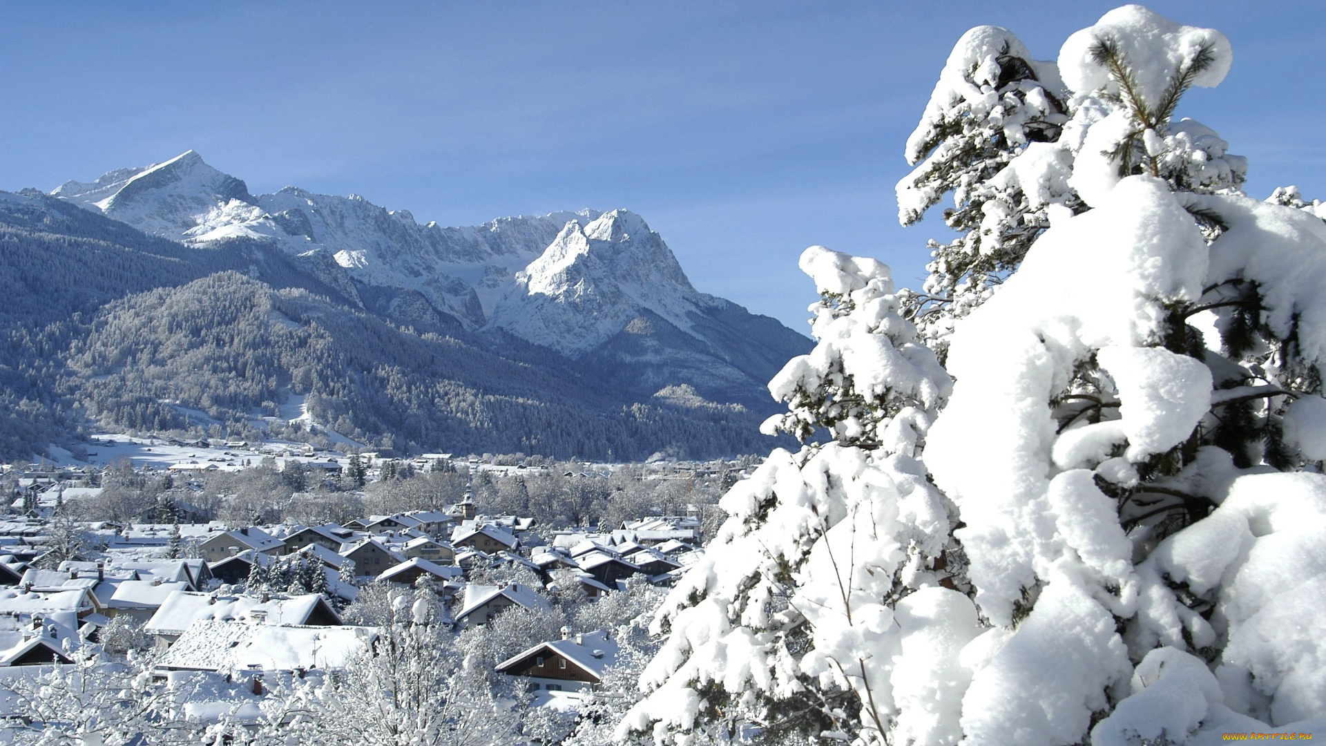 garmisch-partenkirchen, , bavaria, , germany, города, -, пейзажи, снег, дома, горы