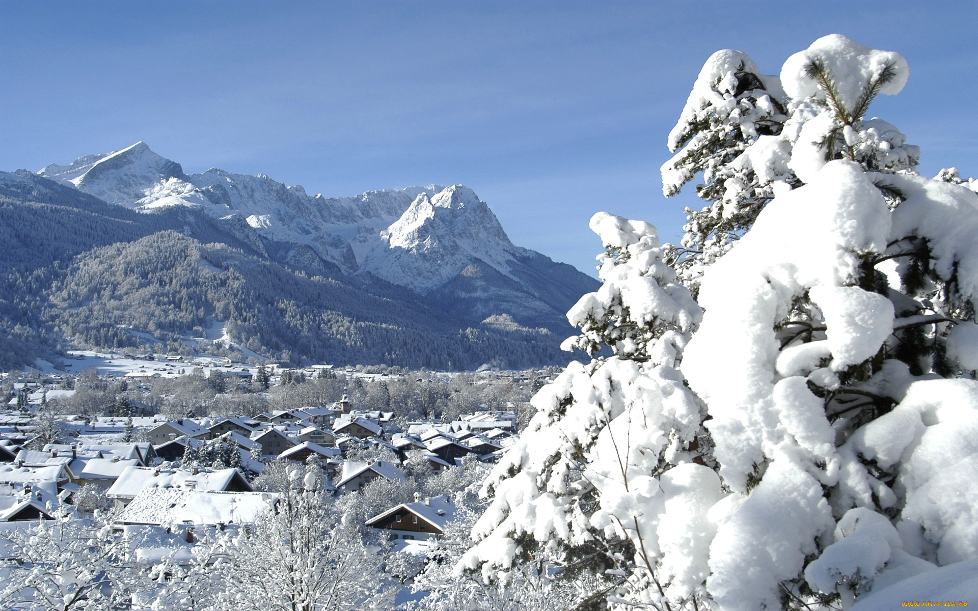 garmisch-partenkirchen, , bavaria, , germany, города, -, пейзажи, снег, дома, горы