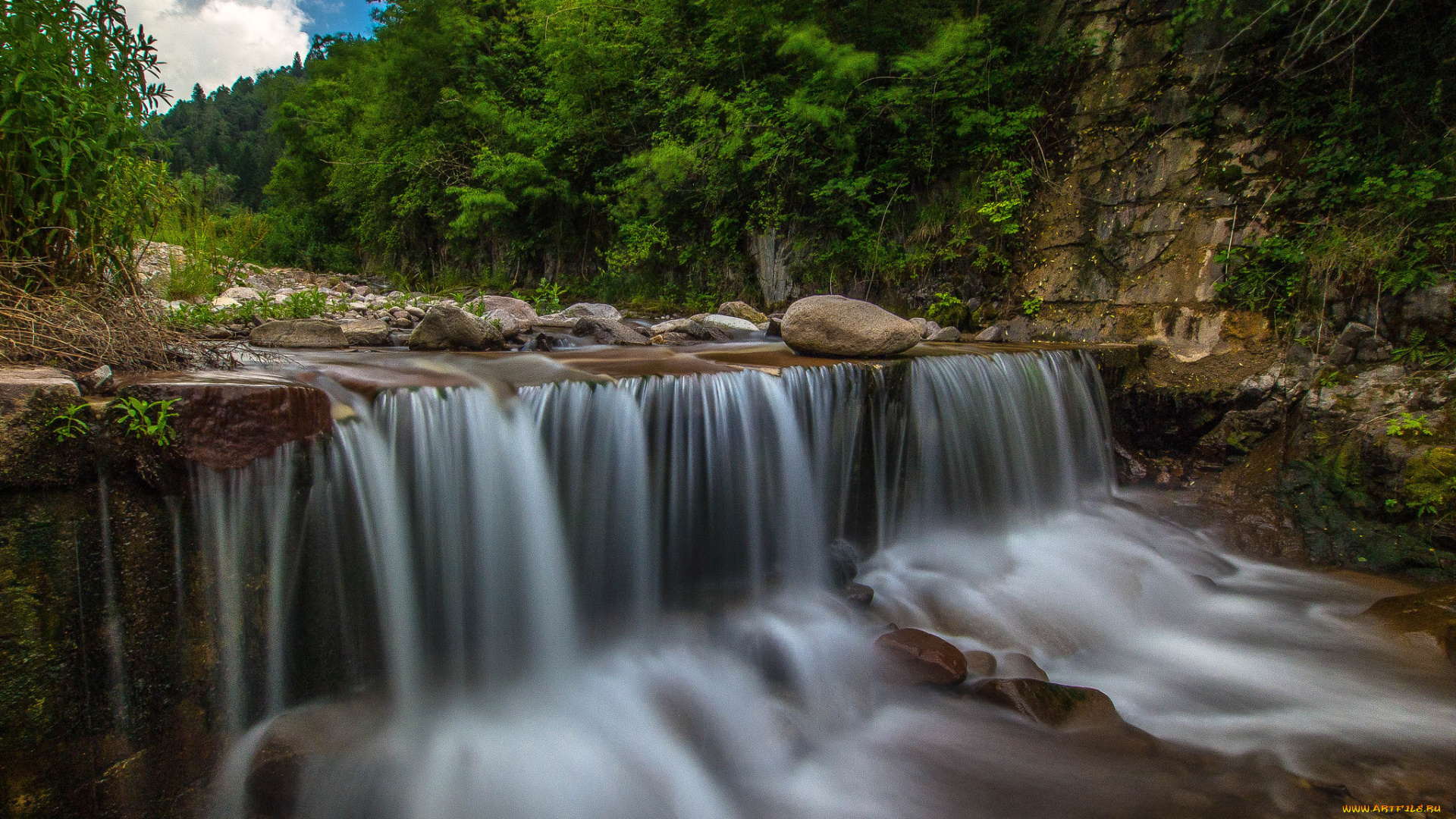 природа, водопады, лес, водопад, река