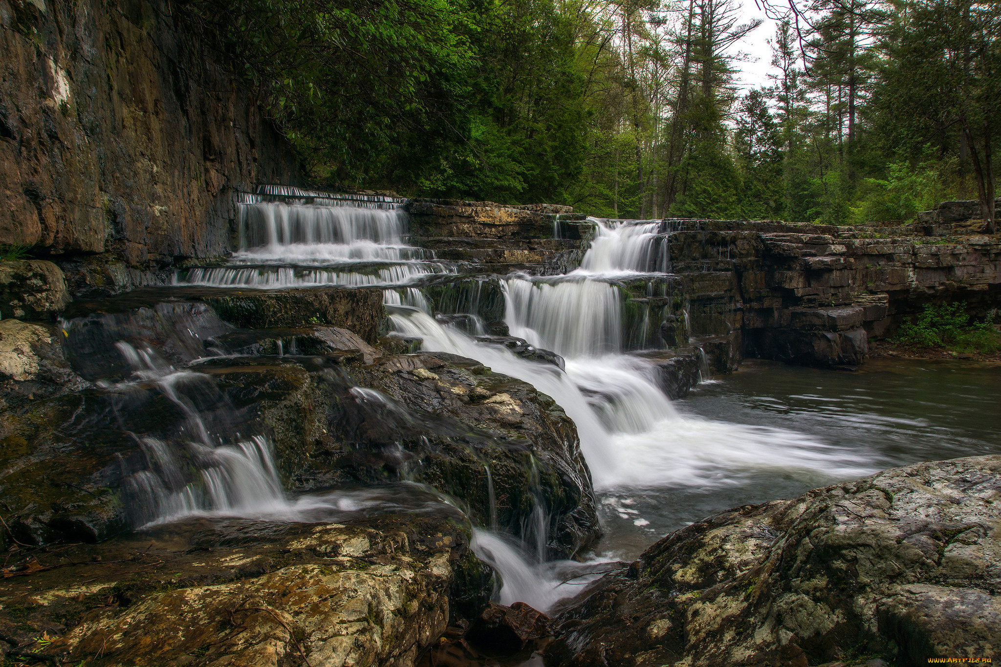 природа, водопады, лес, водопад, река