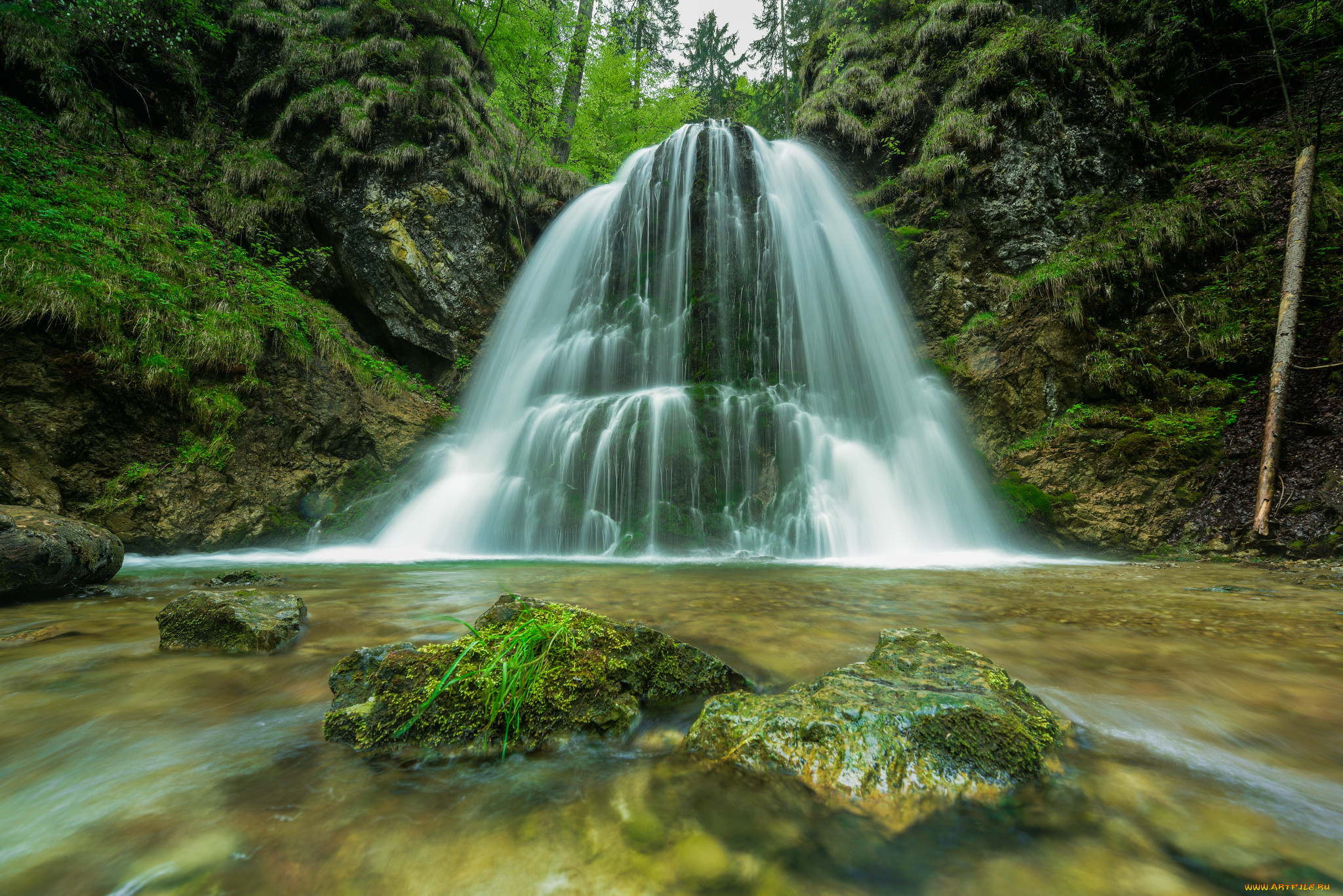 природа, водопады, водопад, река, лес