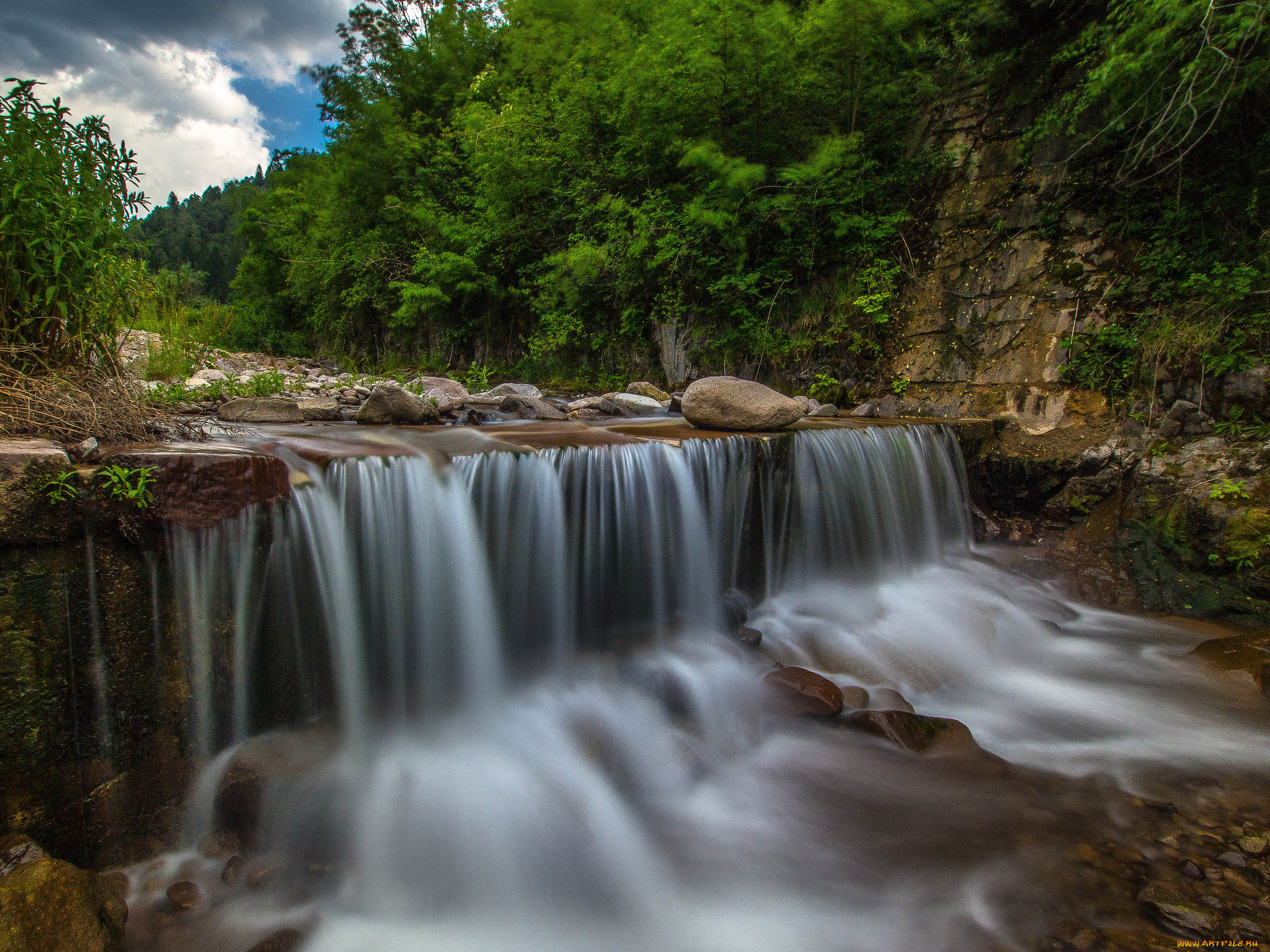 природа, водопады, лес, водопад, река