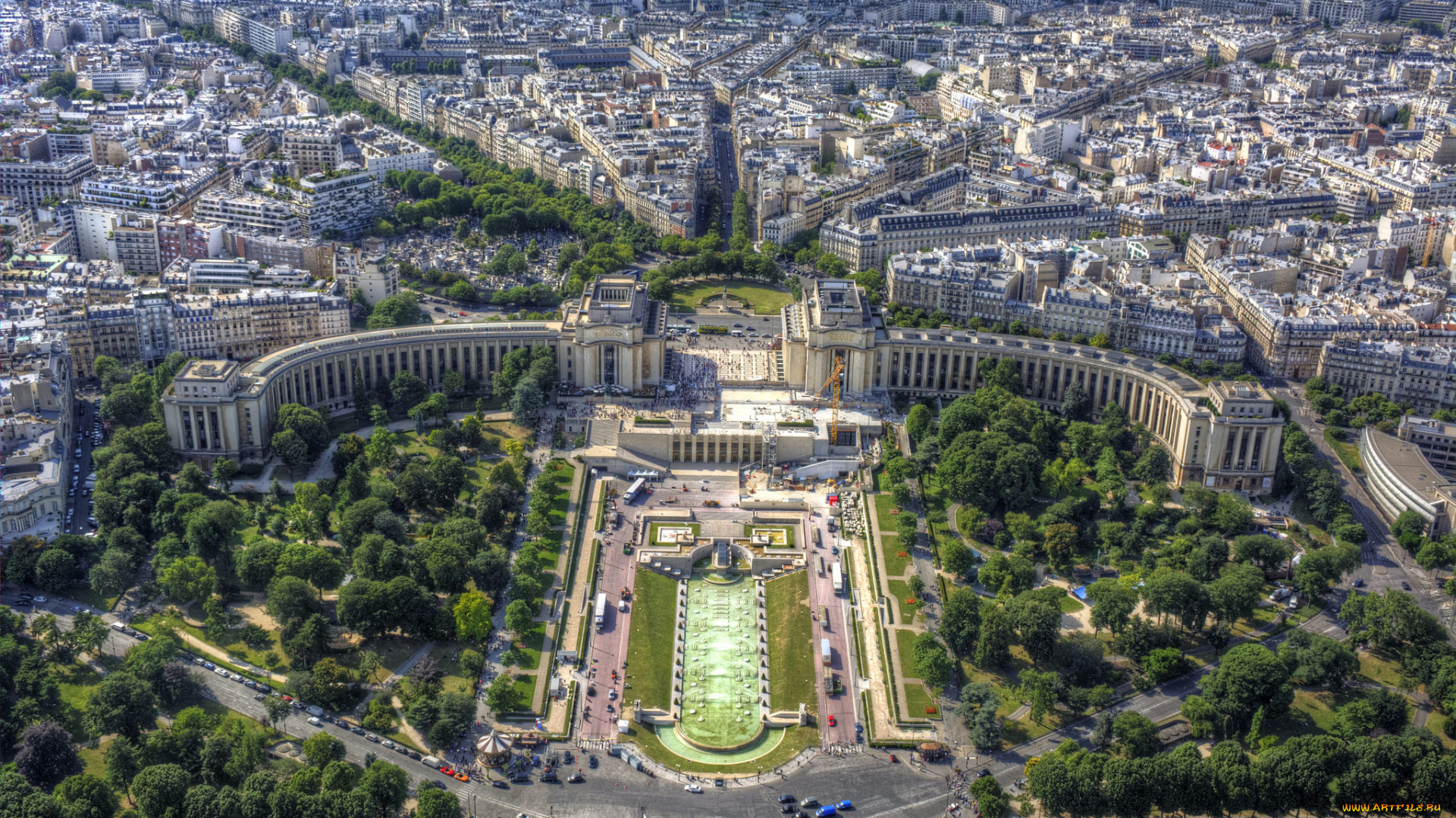 palais, de, chaillot, et, jardins, du, trocadero, города, париж, , франция, панорама
