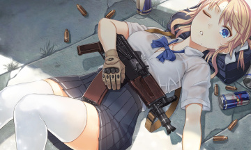 Картинка аниме оружие +техника +технологии girl gun weapon anime japanese gloves redbull bishojo aks-74u
