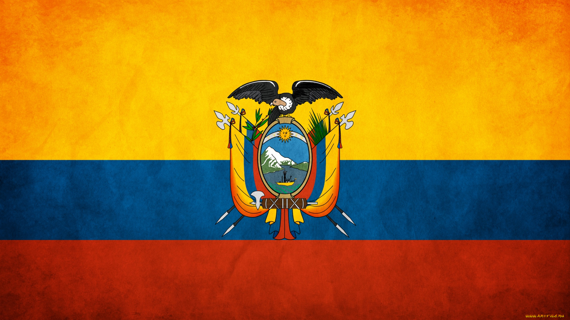 эквадор, разное, флаги, гербы, желтый, синий, красный, орел