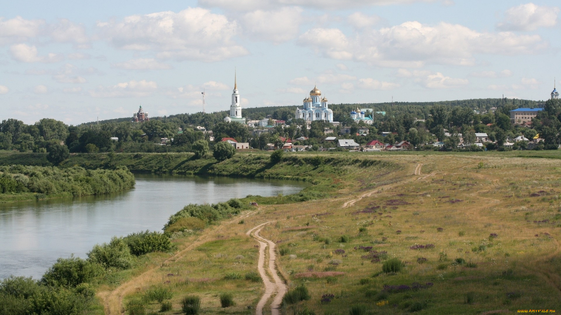 города, православные, церкви, монастыри, дорога, облака, река, город, монастырь