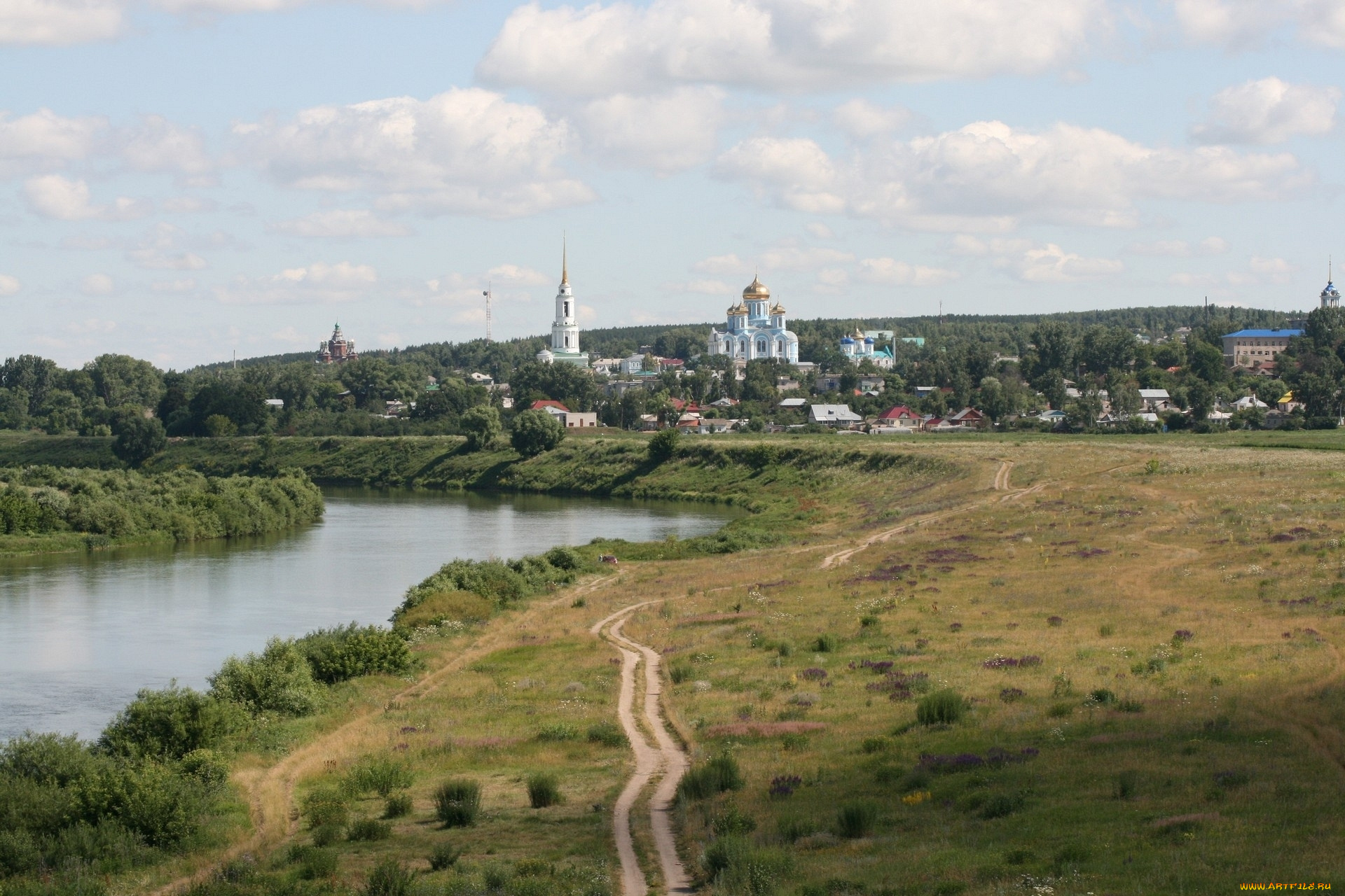 города, православные, церкви, монастыри, дорога, облака, река, город, монастырь