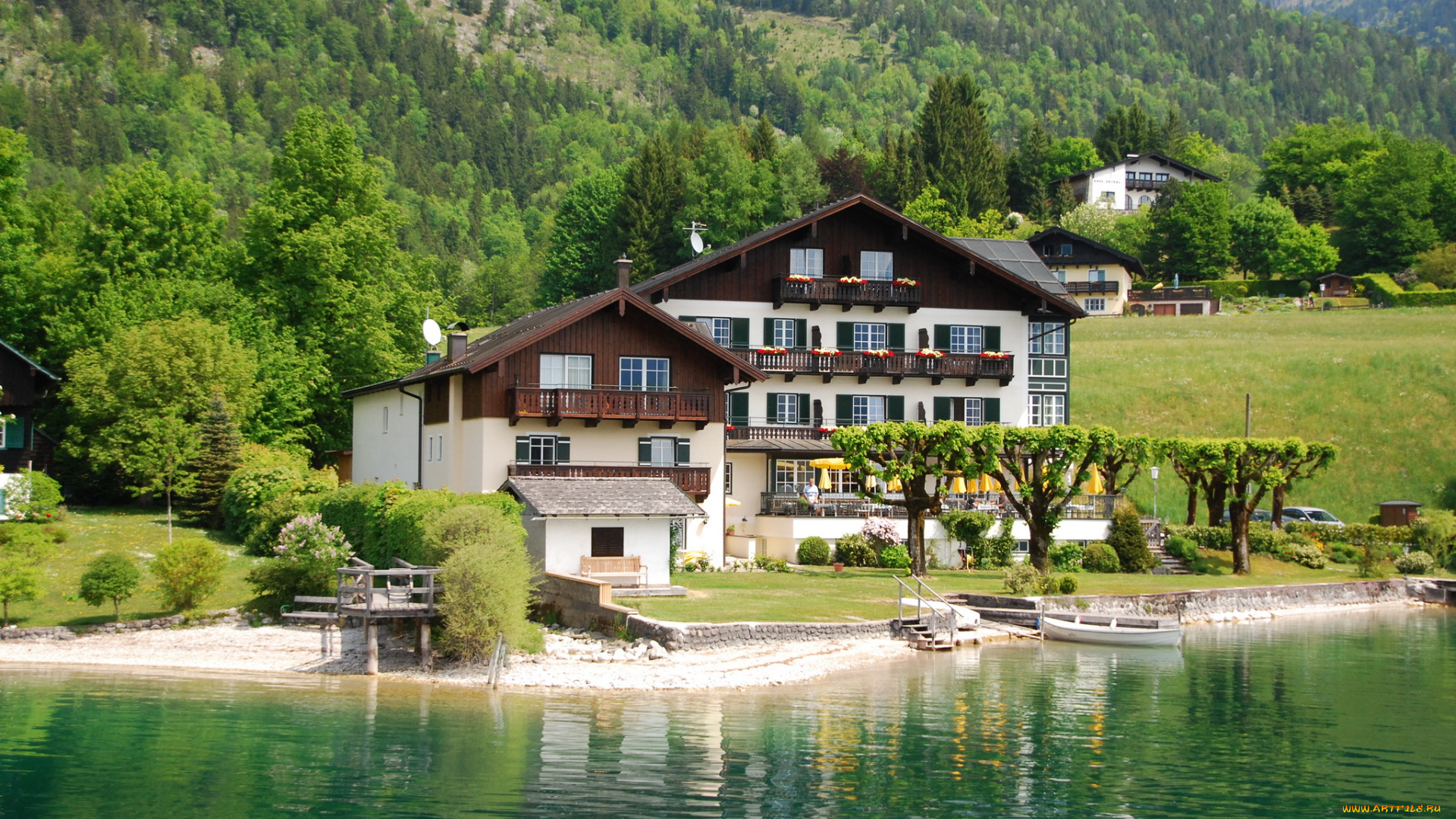 austria, wolfgangsee, города, пейзажи, озеро, дома, ландшафт