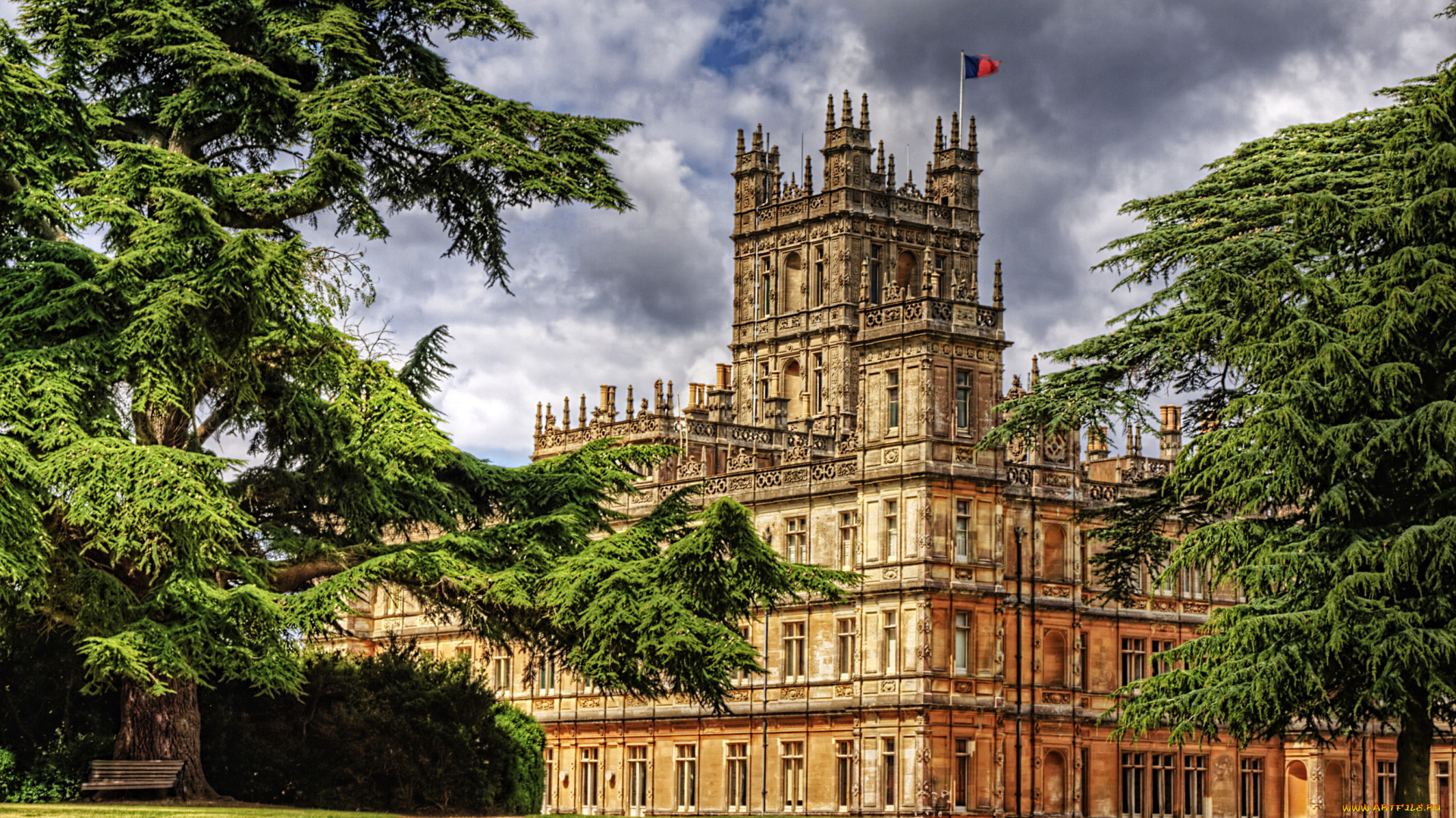 highclere, castle, hampshire, англия, города, дворцы, замки, крепости, лужайка, парк, замок