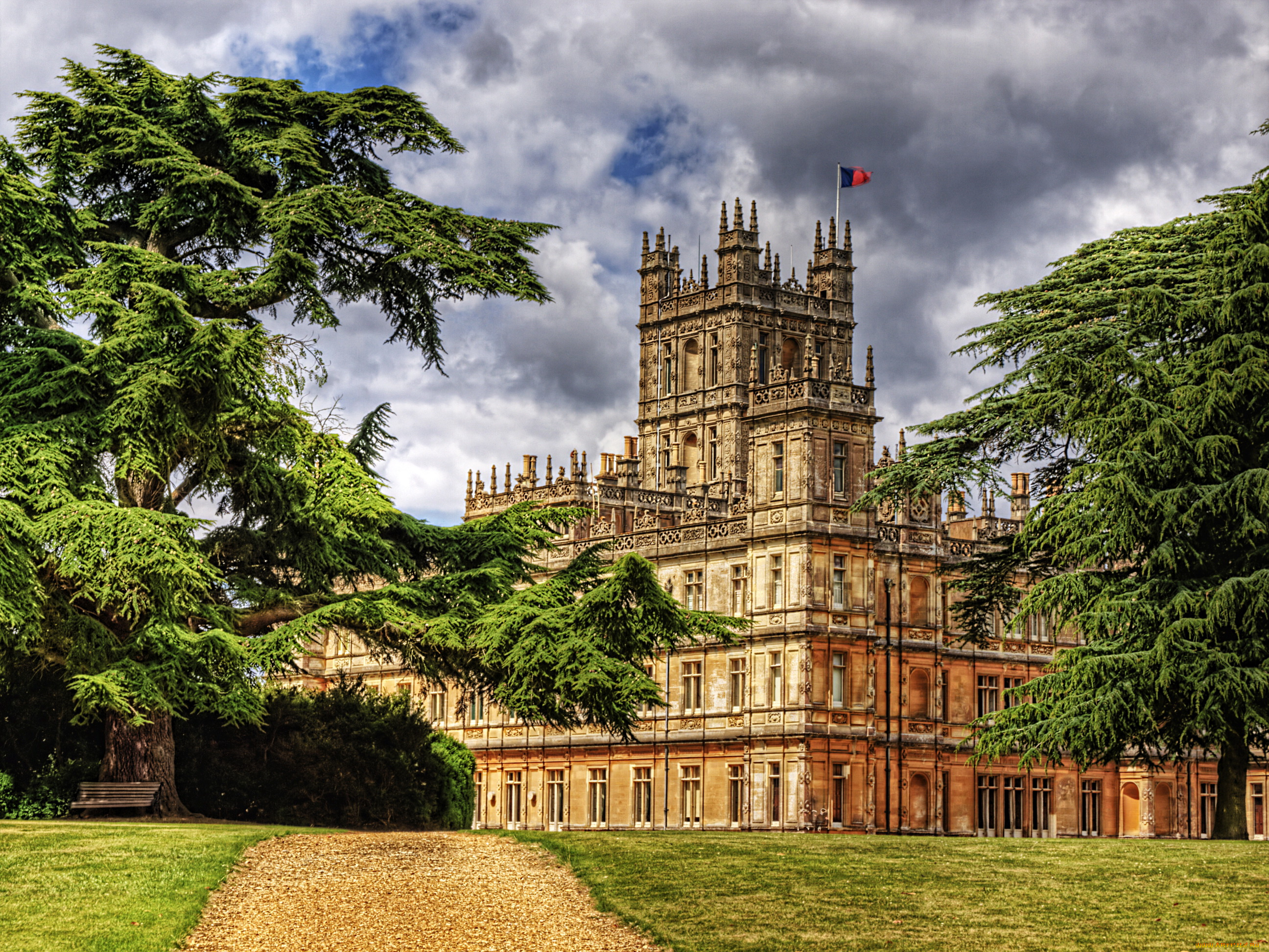 highclere, castle, hampshire, англия, города, дворцы, замки, крепости, лужайка, парк, замок