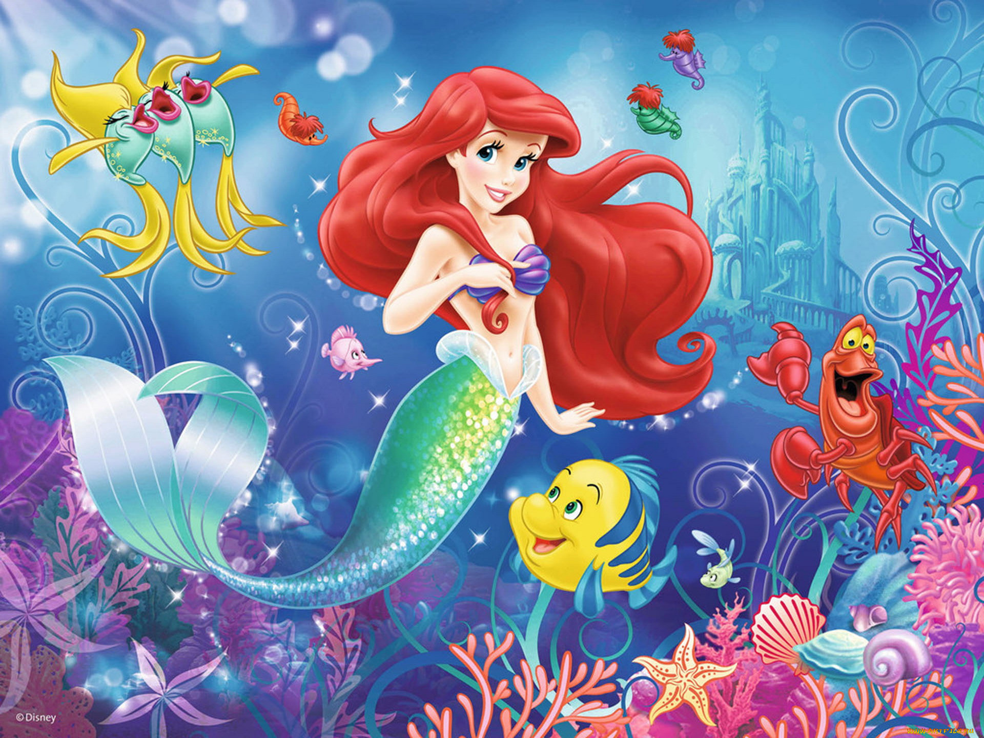 мультфильмы, the, little, mermaid, русалочка, рыбы, ариэль