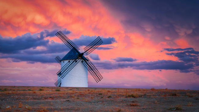 Обои картинки фото windmill at campo de criptana, spain, разное, мельницы, windmill, at, campo, de, criptana